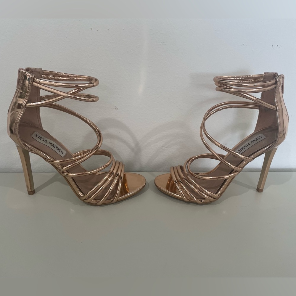 Steve Madden Strappy Rose Gold Heels - Picture 2 of 7